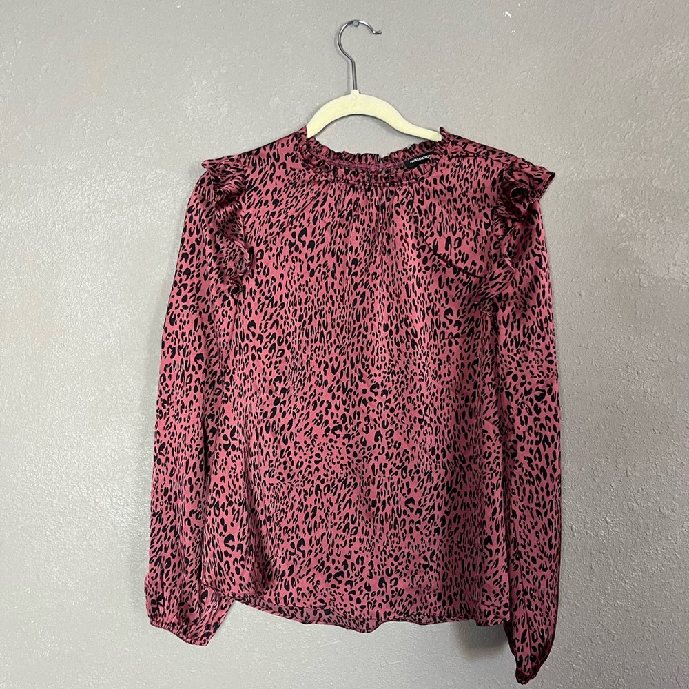 Pink and Black Leopard Print Blouse